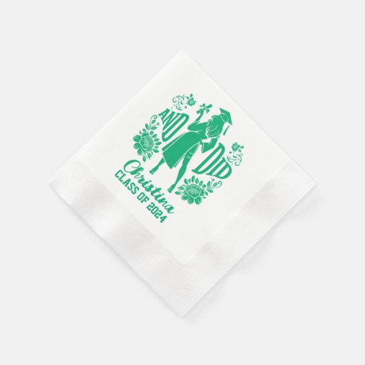 Trendy "AND DID" Blue Graduation Party Napkins Serviette (Ecke)