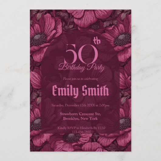 Trendy Anemones Inspired Birthday Einladung (Vorderseite)