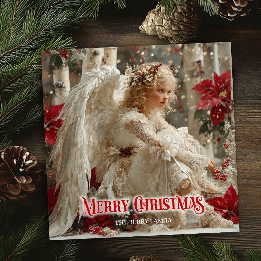 Trendy angelic angel red gold festive beautiful feiertagskarte