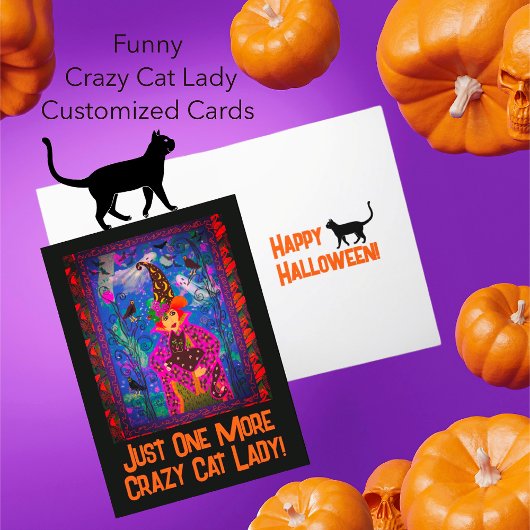 Trendy angepasste Crazy Cat Lady Hexe Halloween Postkarte