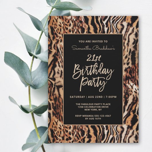 Trendy Animal Print 21. Geburtstag Party Einladung