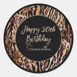 Trendy Animal Print 30. Geburtstag mit Name Runder Aufkleber