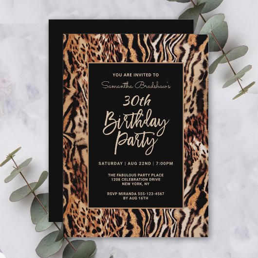 Trendy Animal Print 30. Geburtstag Party Einladung