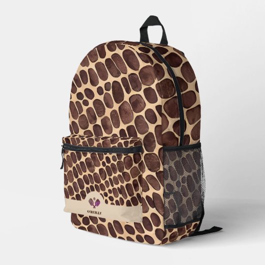 Trendy Animal Print Brown Modern Monogram Bedruckter Rucksack (Rückseitige Ecke Rechts)