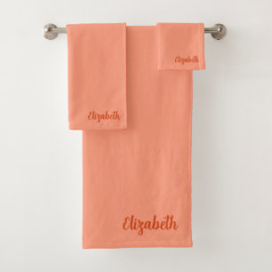 Trendy Apricot Elegante Handschrift Name Template Badhandtuch Set