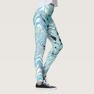 Trendy Aqua-blauer Schwarz-weißer Zickzack Leggings