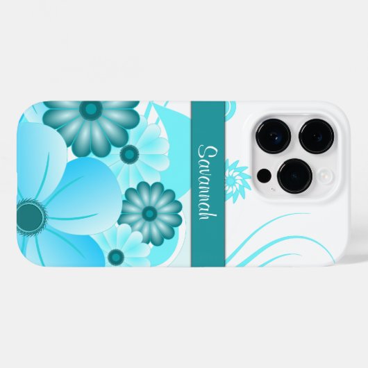 Trendy Aqua Blue Aquamarin Hibiskus Blumendesign Case-Mate iPhone Hülle (Rückseite (Horizontal))