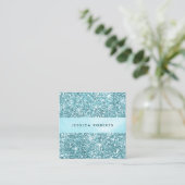 Trendy Aqua Blue Glitzer Pattern Elegant Quadratische Visitenkarte (Stehend Vorderseite)