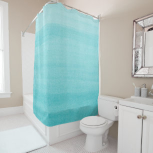 Trendy Aqua Blue Ombre Wasserfarbmuster Duschvorhang