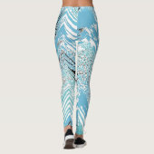Trendy Aqua Blue Schwarz-weiß Zickzack ZigZag Leggings (Rückseite)
