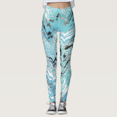 Trendy Aqua Blue Schwarz-weiß Zickzack ZigZag Leggings (Vorderseite)