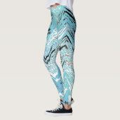 Trendy Aqua Blue Schwarz-weiß Zickzack ZigZag Leggings (Links)