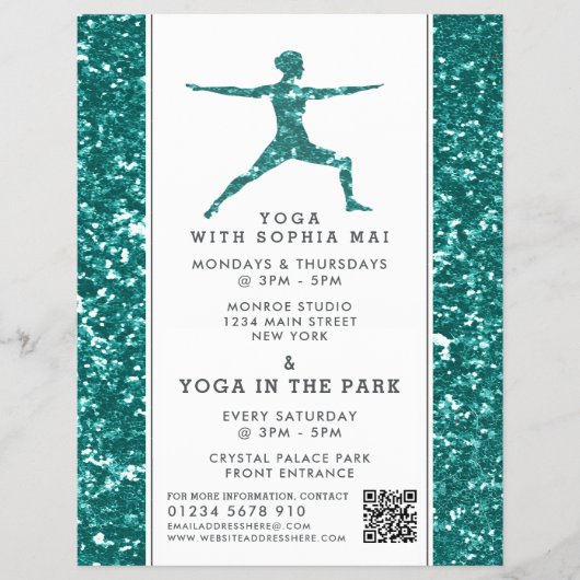 Trendy Aqua Glitzer Effect Yoga Class Werbung Flyer (Vorne)