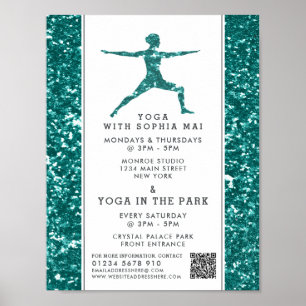Trendy Aqua Glitzer Effect Yoga Class Werbung Poster