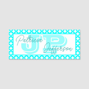 Trendy Aqua Green-Blue Mesh Border Einziges Monogr Namensschild