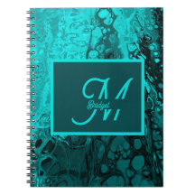 Trendy Aqua Marble Monogram Initials