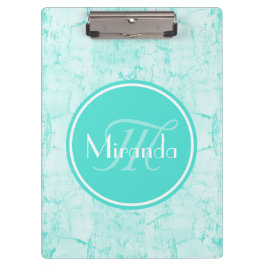 Trendy Aqua Mint Crackle Muster mit Monogramm Klemmbrett