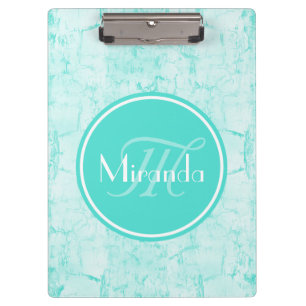 Trendy Aqua Mint Crackle Muster mit Monogramm Klemmbrett
