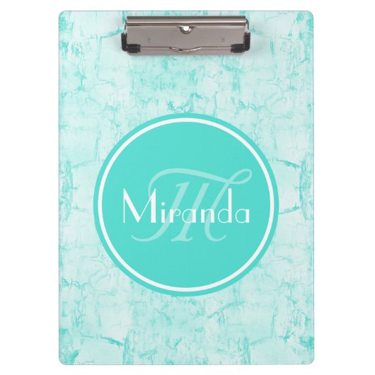 Trendy Aqua Mint Crackle Muster mit Monogramm Klemmbrett (Vorderseite)