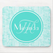 Trendy Aqua Mint Crackle Muster mit Monogramm Mousepad (Vorne)