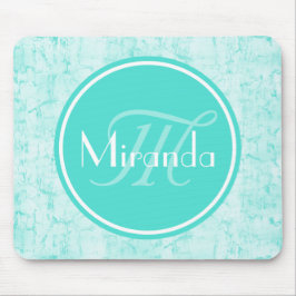 Trendy Aqua Mint Crackle Muster mit Monogramm Mousepad