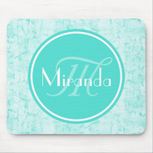 Trendy Aqua Mint Crackle Muster mit Monogramm Mousepad