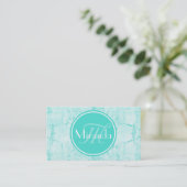 Trendy Aqua Mint Crackle Muster mit Monogramm Visitenkarte (Stehend Vorderseite)