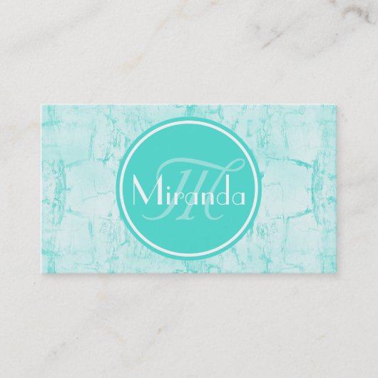 Trendy Aqua Mint Crackle Muster mit Monogramm Visitenkarte (Vorderseite)