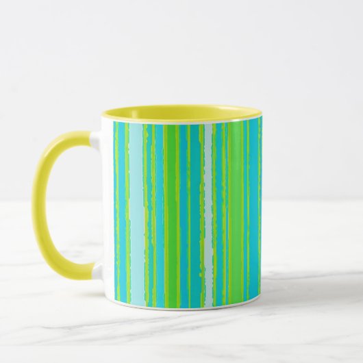 Trendy Aqua Türkis Lime Green Stripes Muster Tasse (Links)