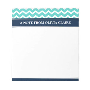 Trendy Aqua Zickzack Navy Individuelle Name Notizblock