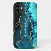 Trendy Aquamarin, Black and Gold Agate & DIY Name Case-Mate iPhone Hülle (Rückseite)