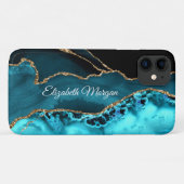 Trendy Aquamarin, Black and Gold Agate & DIY Name Case-Mate iPhone Hülle (Rückseite (Horizontal))