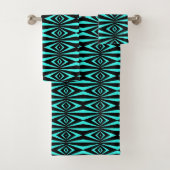 Trendy Aquamarin & Black Op Art Geometric Muster Badhandtuch Set (Insitu)
