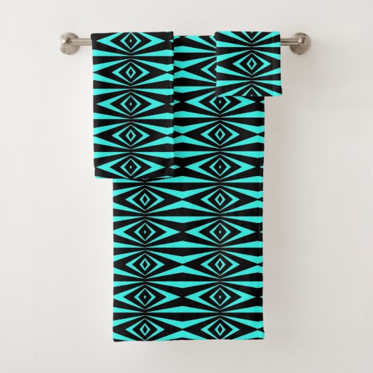 Trendy Aquamarin & Black Op Art Geometric Muster Badhandtuch Set (Insitu)