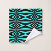 Trendy Aquamarin & Black Op Art Geometric Muster Badhandtuch Set (Waschlappen)