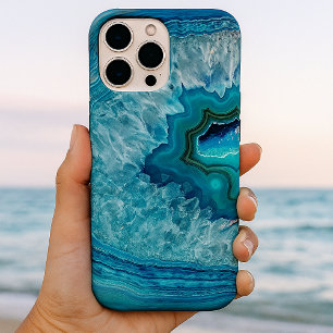Trendy Aquamarin Blue Aqua Türkis Geode Rock Muste iPhone 16 Pro Max Hülle