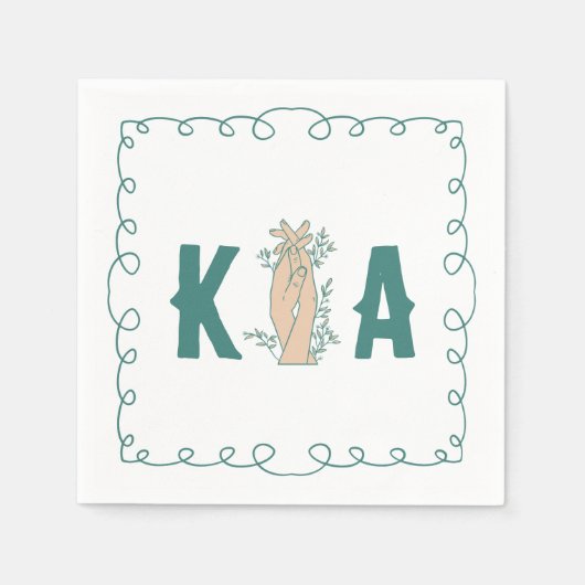 Trendy Aquamarin Blue Initial Floral Hand Drawn Do Serviette (Vorderseite)