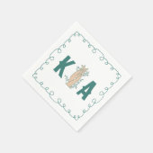 Trendy Aquamarin Blue Initial Floral Hand Drawn Do Serviette (Ecke)