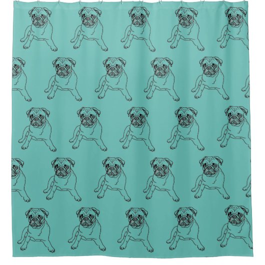 Trendy Aquamarin Blue Mops Dog Zeichnend Duschvorh Duschvorhang (Vorderseite)