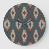 Trendy Aquamarin Blue Orange Dark Brown Gray Triba Große Wanduhr (Vorderseite)