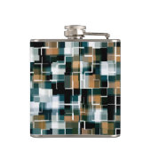 Trendy Aquamarin Brown Schwarz-weiß Kariert Flachmann (Rückseite)