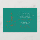 Trendy Aquamarin & Copper Hochzeitsempfang Begleitkarte (Vorderseite)