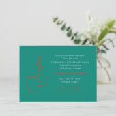 Trendy Aquamarin & Copper Hochzeitsempfang Begleitkarte (Stehend Vorderseite)