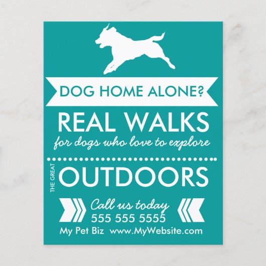 Trendy Aquamarin Dog Silhouette Dog Walker Flyer (Vorne)