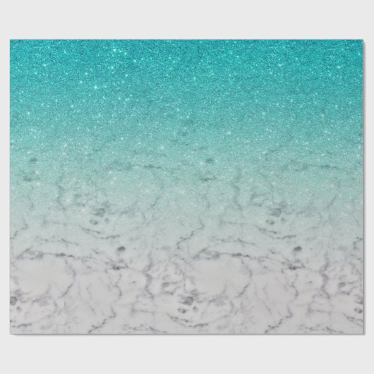 Trendy Aquamarin Glitzer Ombre Weißer Marmor Geschenkpapier (Flach)