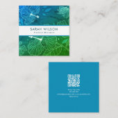 Trendy Aquamarin Green White Hibiskus Blume QR Cod Quadratische Visitenkarte (Vorne/Hinten)