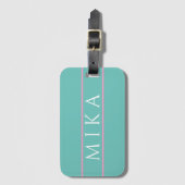 Trendy Aquamarin mit hellrosa Linien, DIY-Name Gepäckanhänger (Vorderseite Vertikal)