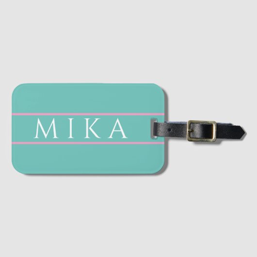 Trendy Aquamarin mit hellrosa Linien, DIY-Name Gepäckanhänger (Vorderseite (Horizontal))