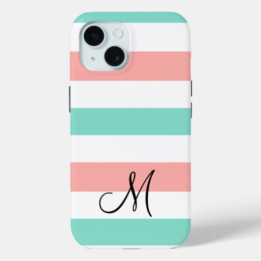 Trendy Aquamarin Monogram Modern Smartphone Case-Mate iPhone Hülle (Rückseite)