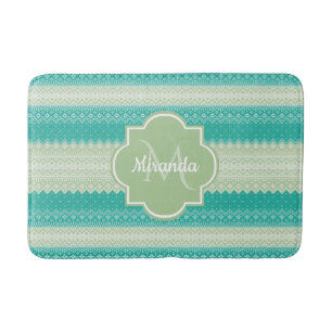 Trendy Aquamarin Neo Mint Green Strick Muster und  Badematte